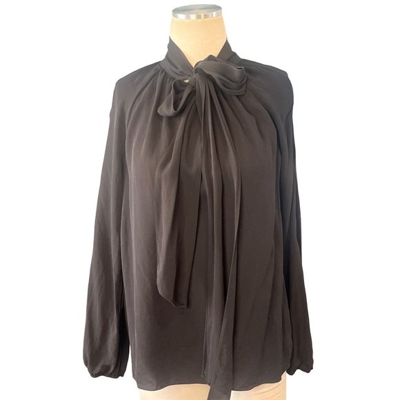 Theory Classic Scarf Top in Black Medium Womens Long Sleeve Blouse - Picture 7 of 14